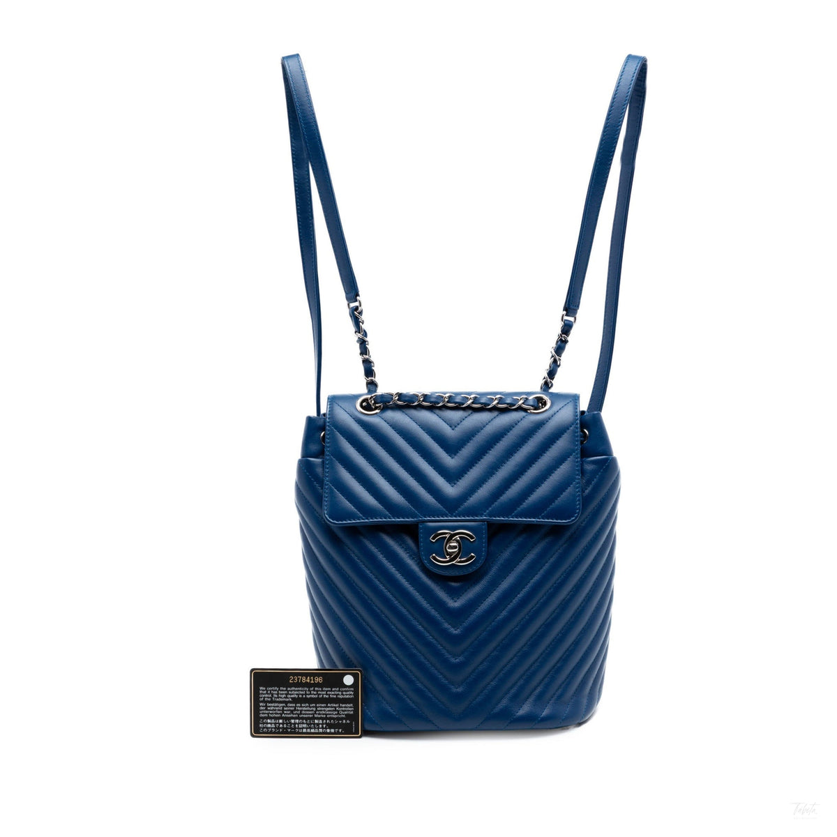 Second hand Chanel Urban Spirit Calfskin Leather Chevron Bucket Backpack Blue - Tabita Bags