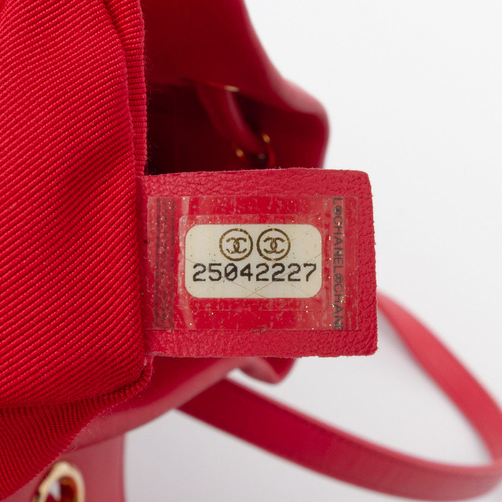 Second hand Chanel Urban Spirit Calfskin Leather Chevron Bucket Backpack Red - Tabita Bags