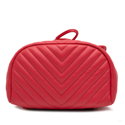 Second hand Chanel Urban Spirit Calfskin Leather Chevron Bucket Backpack Red - Tabita Bags