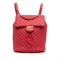 Second hand Chanel Urban Spirit Calfskin Leather Chevron Bucket Backpack Red - Tabita Bags