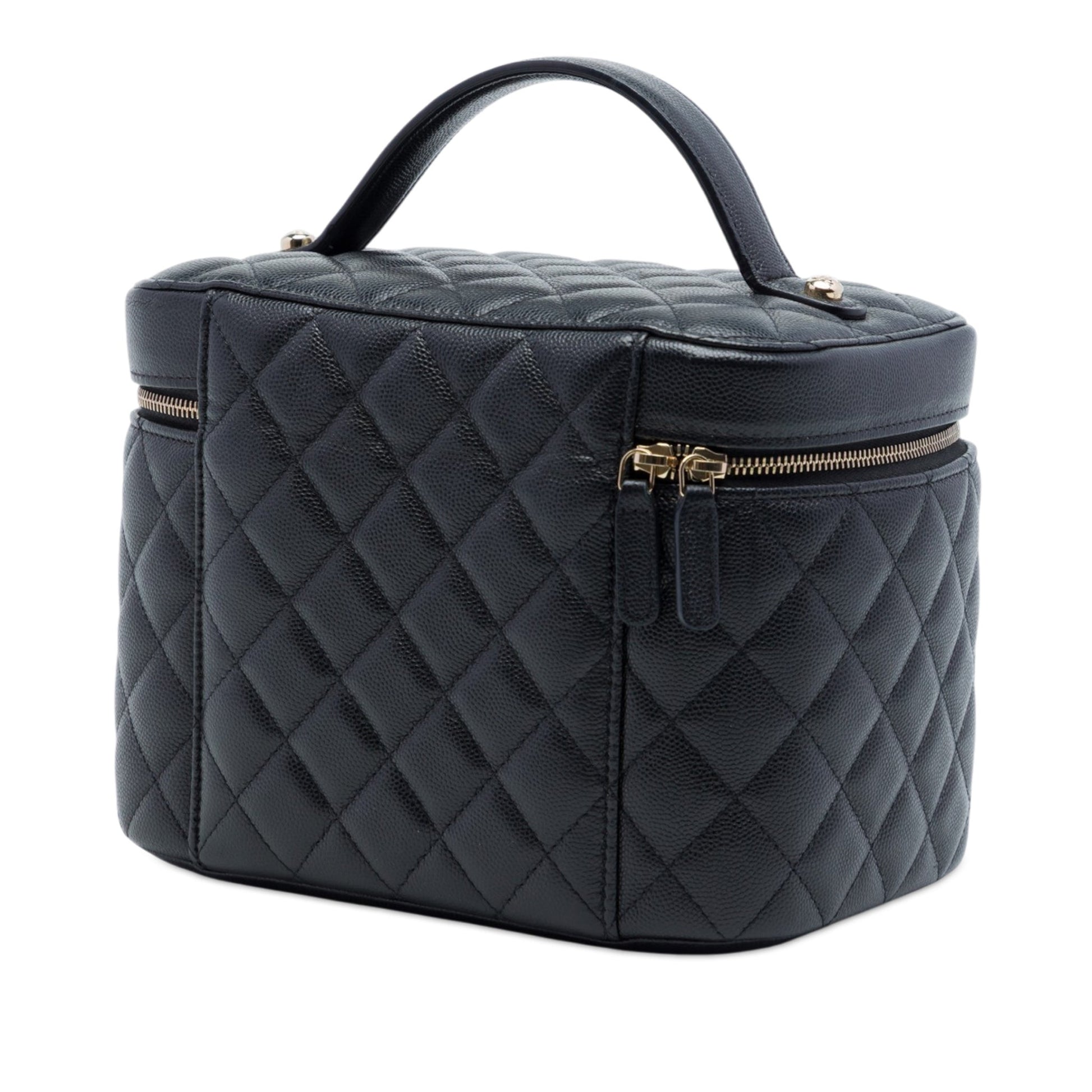 Second hand Chanel Vanity Case Medium Caviar Leather Top-handle Handbag Black - Tabita Bags