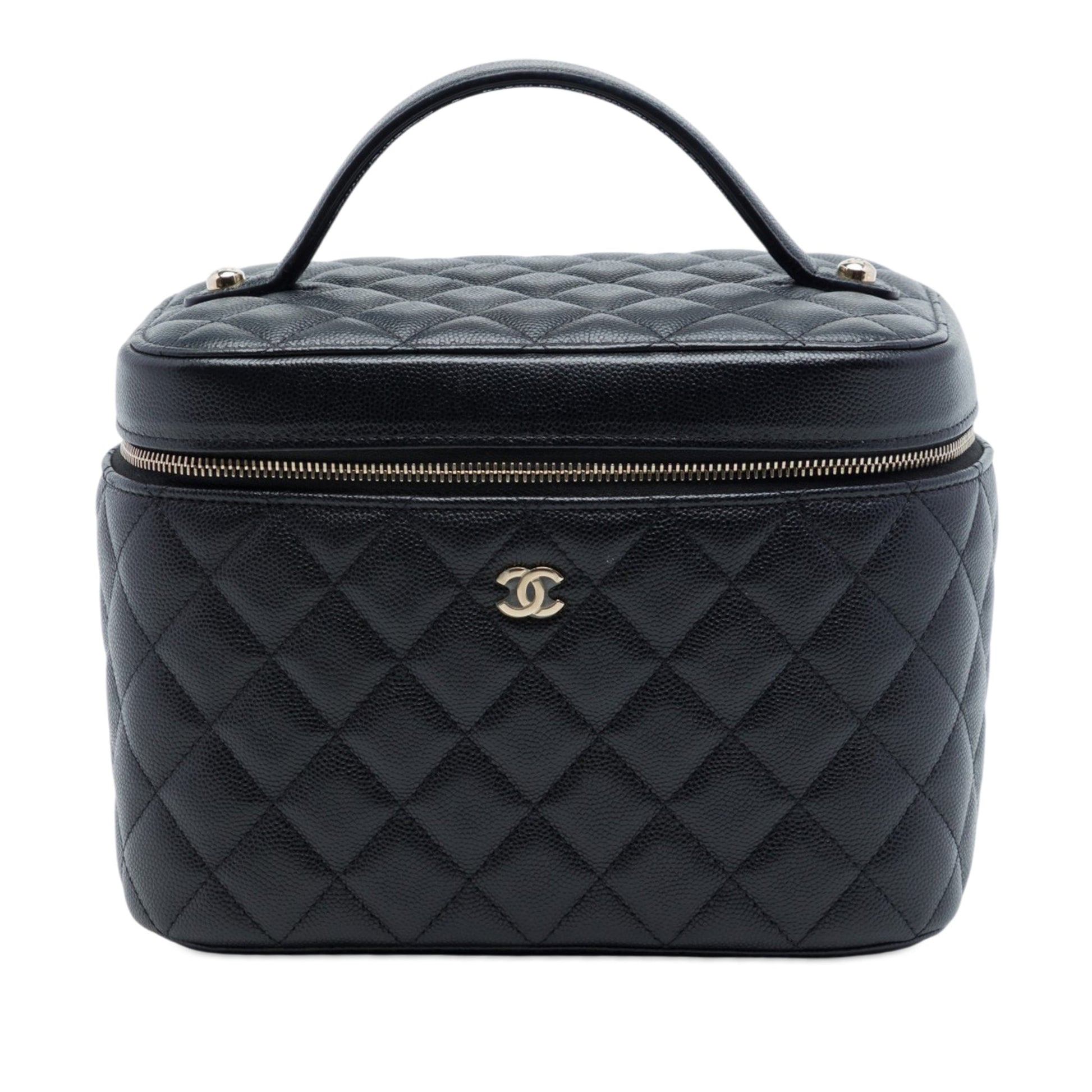 Second hand Chanel Vanity Case Medium Caviar Leather Top-handle Handbag Black - Tabita Bags