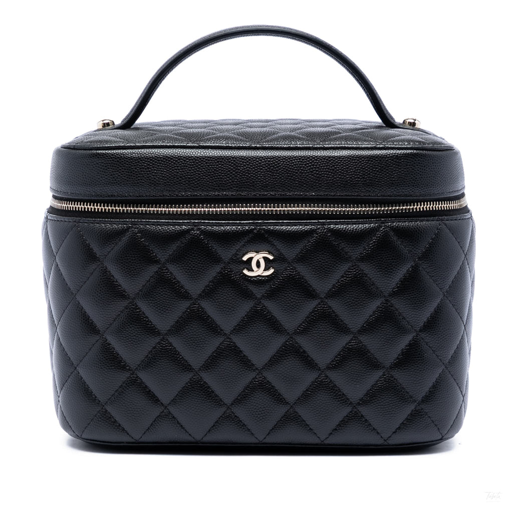 Second hand Chanel Vanity Case Medium Caviar Leather Top-handle Handbag Black - Tabita Bags