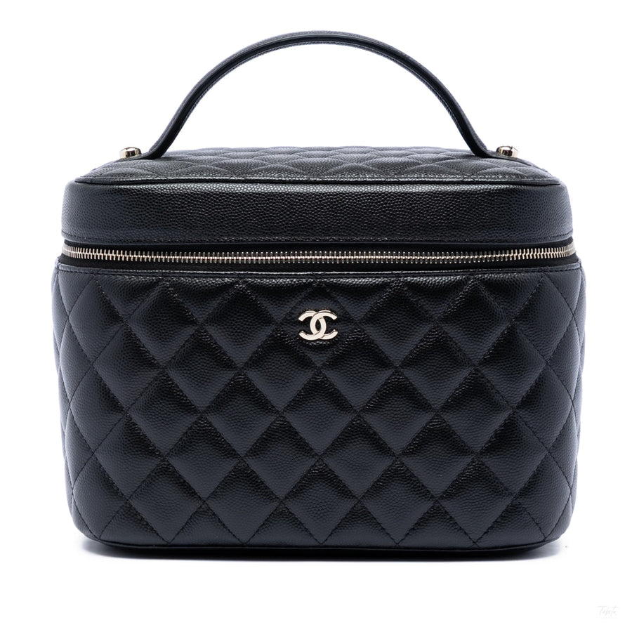 Second hand Chanel Vanity Case Medium Caviar Leather Top-handle Handbag Black - Tabita Bags