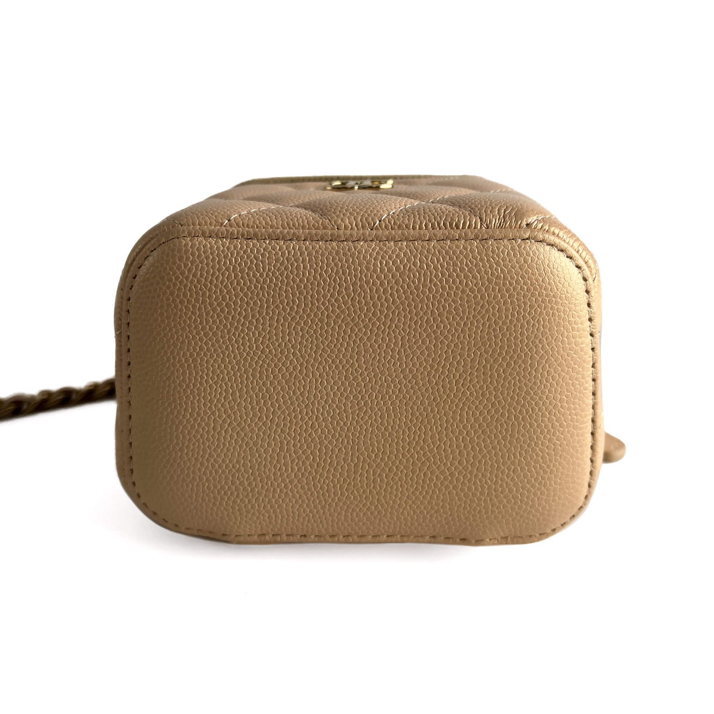 Second hand Chanel Vanity Case Mini Caviar Leather Pearl Charm Quilted Handbag Champagne Gold - tone - Tabita Bags