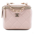 Second hand Chanel Vanity Case Mini Caviar Leather Pearl Charm Quilted Handbag Pink - Tabita Bags