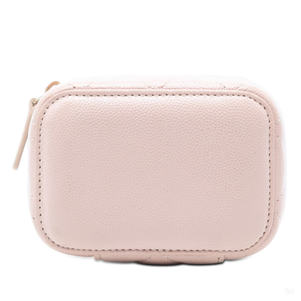 Second hand Chanel Vanity Case Mini Caviar Leather Pearl Charm Quilted Handbag Pink - Tabita Bags