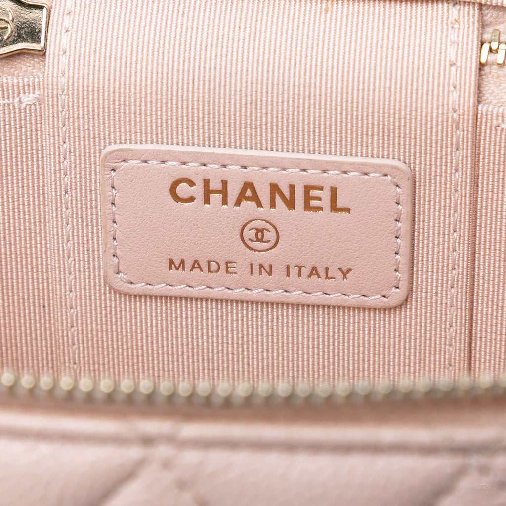 Second hand Chanel Vanity Case Mini Caviar Leather Pearl Charm Quilted Handbag Pink - Tabita Bags