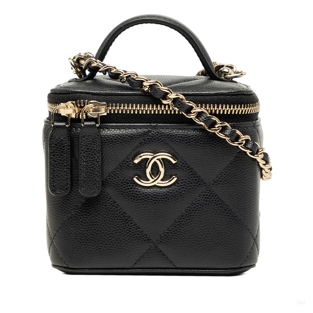 Second hand Chanel Vanity Case Mini Caviar Leather Quilted Top-handle Handbag Black - Tabita Bags