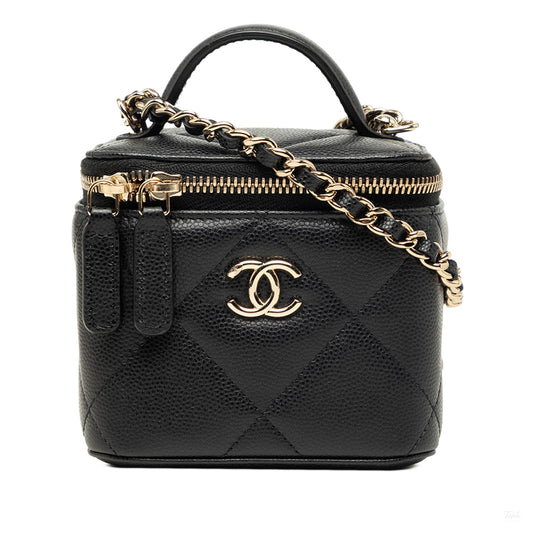 Second hand Chanel Vanity Case Mini Caviar Leather Quilted Top-handle Handbag Black - Tabita Bags