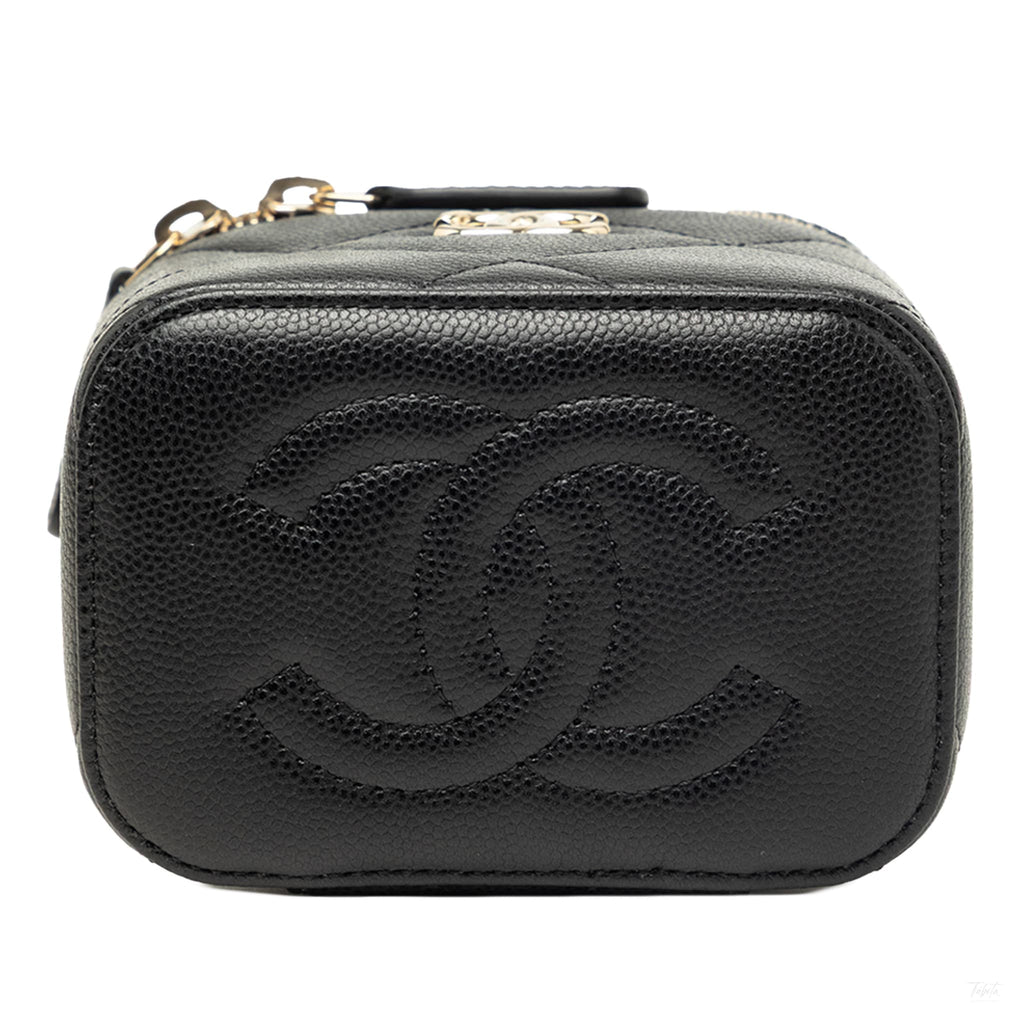 Second hand Chanel Vanity Case Mini Caviar Leather Quilted Top-handle Handbag Black - Tabita Bags