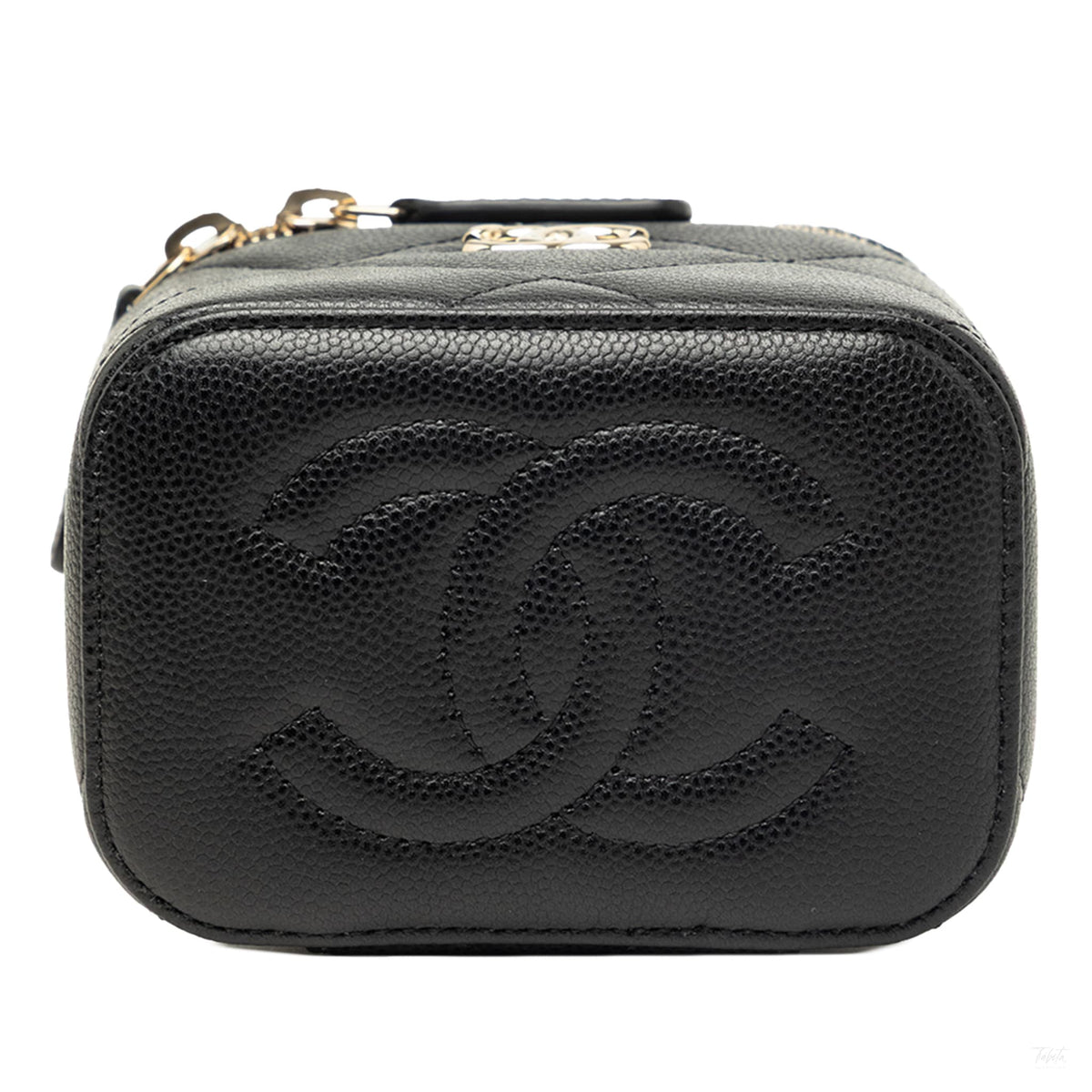 Second hand Chanel Vanity Case Mini Caviar Leather Quilted Top-handle Handbag Black - Tabita Bags