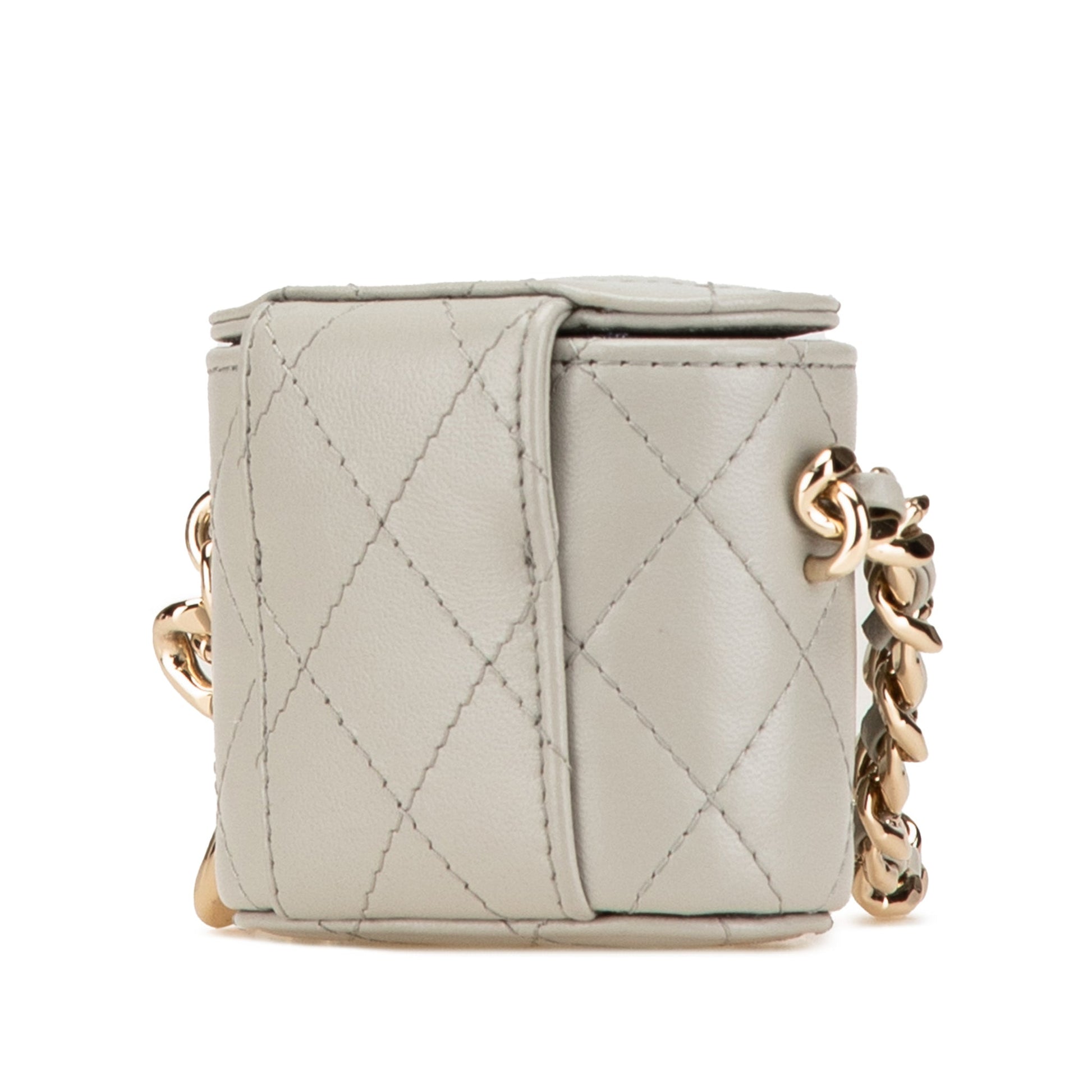 Second hand Chanel Vanity Case Mini Lambskin Leather Elegant Chain Quilted Crossbody Grey - Tabita Bags