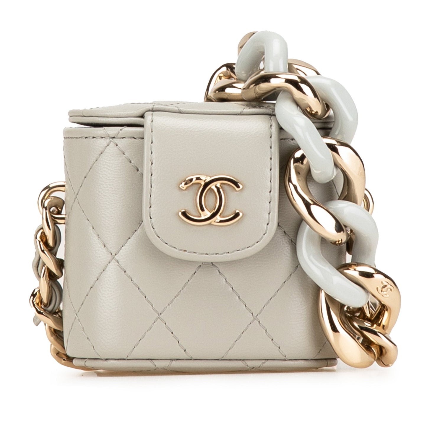 Second hand Chanel Vanity Case Mini Lambskin Leather Elegant Chain Quilted Crossbody Grey - Tabita Bags