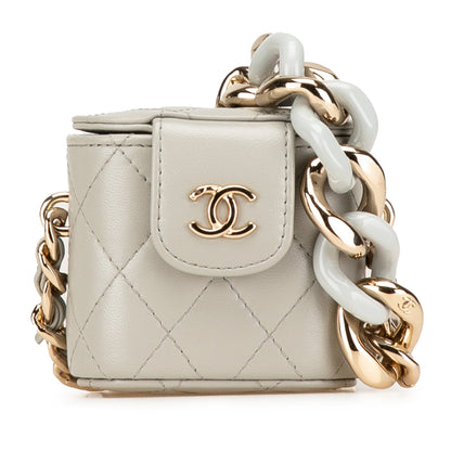 Second hand Chanel Vanity Case Mini Lambskin Leather Elegant Chain Quilted Crossbody Grey - Tabita Bags
