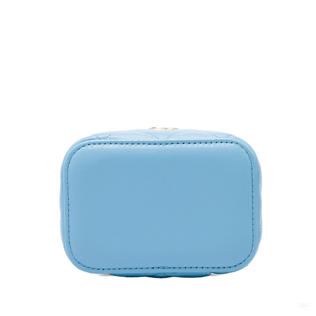 Second hand Chanel Vanity Case Mini Lambskin Leather Pearl Charm Quilted Handbag Blue - Tabita Bags