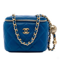Second hand Chanel Vanity Case Mini Lambskin Leather Pearl Charm Quilted Handbag Blue - Tabita Bags