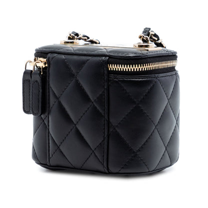 Second hand Chanel Vanity Case Mini Lambskin Leather Quilted Handbag Black - Tabita Bags