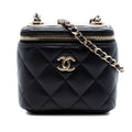 Second hand Chanel Vanity Case Mini Lambskin Leather Quilted Handbag Black - Tabita Bags