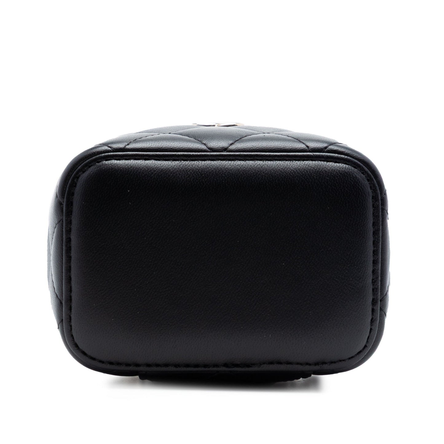 Second hand Chanel Vanity Case Mini Lambskin Leather Quilted Handbag Black - Tabita Bags