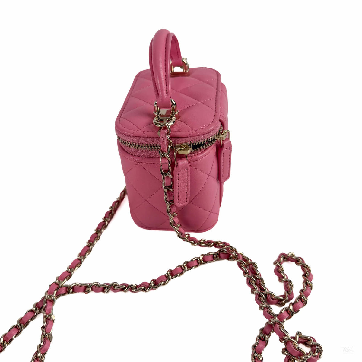 Second hand Chanel Vanity Case Mini Lambskin Leather Quilted Handbag Pink - Tabita Bags