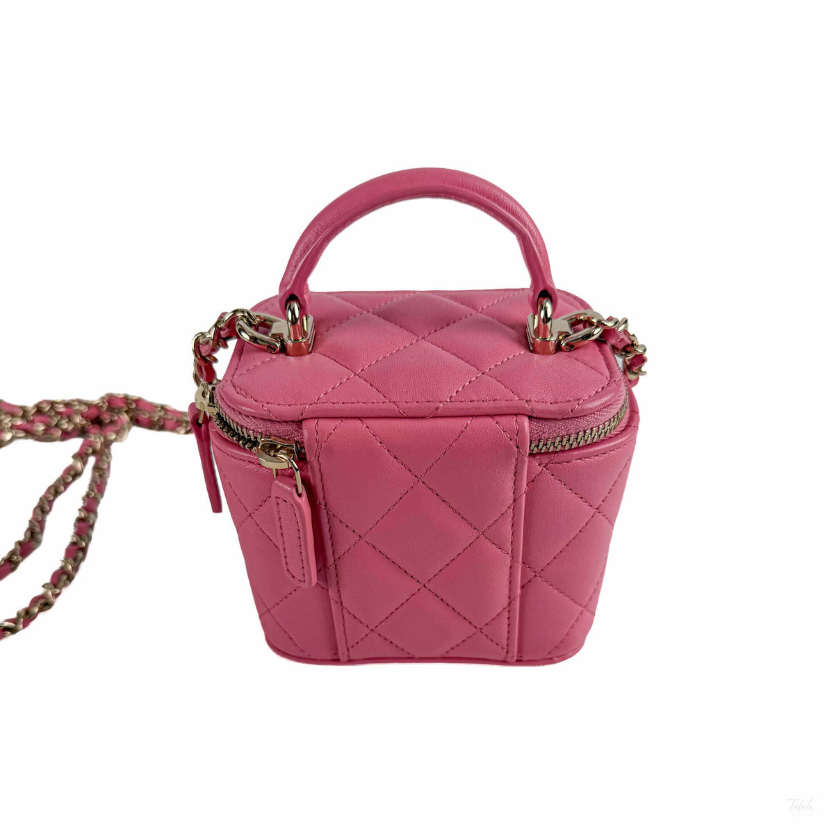 Second hand Chanel Vanity Case Mini Lambskin Leather Quilted Handbag Pink - Tabita Bags