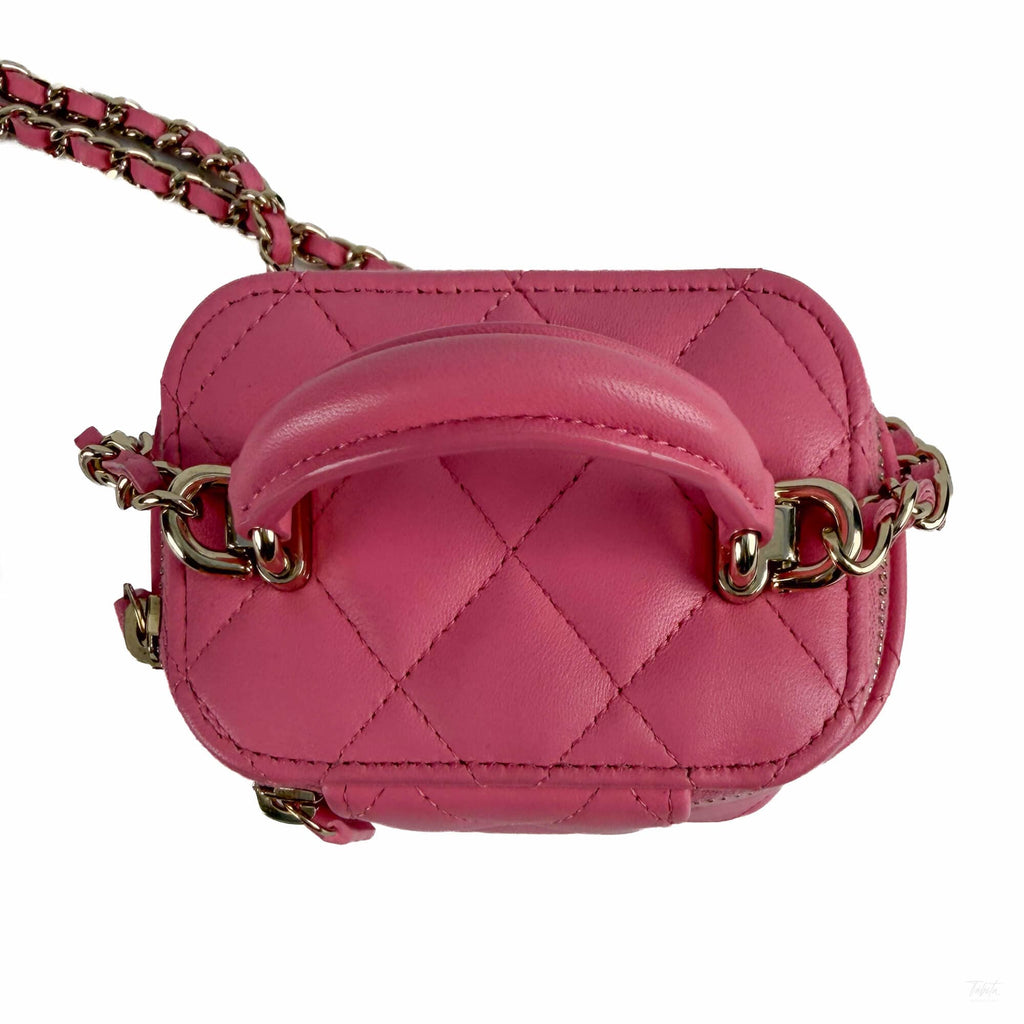 Second hand Chanel Vanity Case Mini Lambskin Leather Quilted Handbag Pink - Tabita Bags