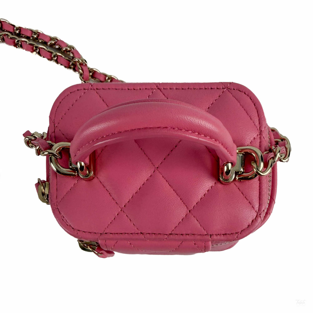 Second hand Chanel Vanity Case Mini Lambskin Leather Quilted Handbag Pink - Tabita Bags