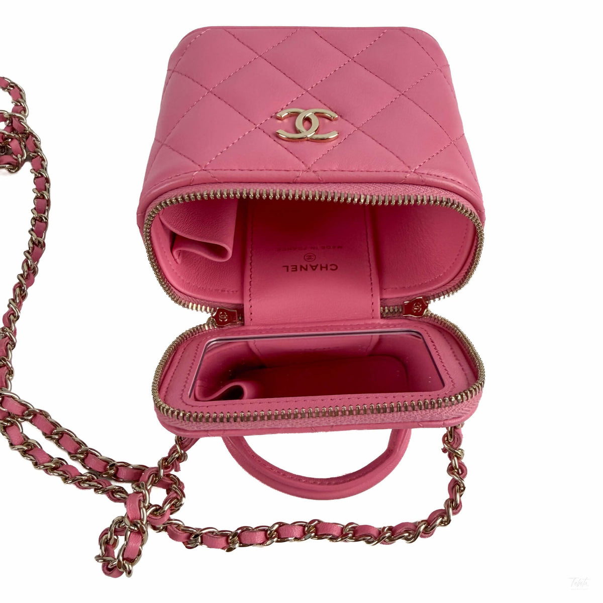 Second hand Chanel Vanity Case Mini Lambskin Leather Quilted Handbag Pink - Tabita Bags
