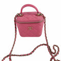 Second hand Chanel Vanity Case Mini Lambskin Leather Quilted Handbag Pink - Tabita Bags