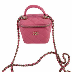 Second hand Chanel Vanity Case Mini Lambskin Leather Quilted Handbag Pink - Tabita Bags