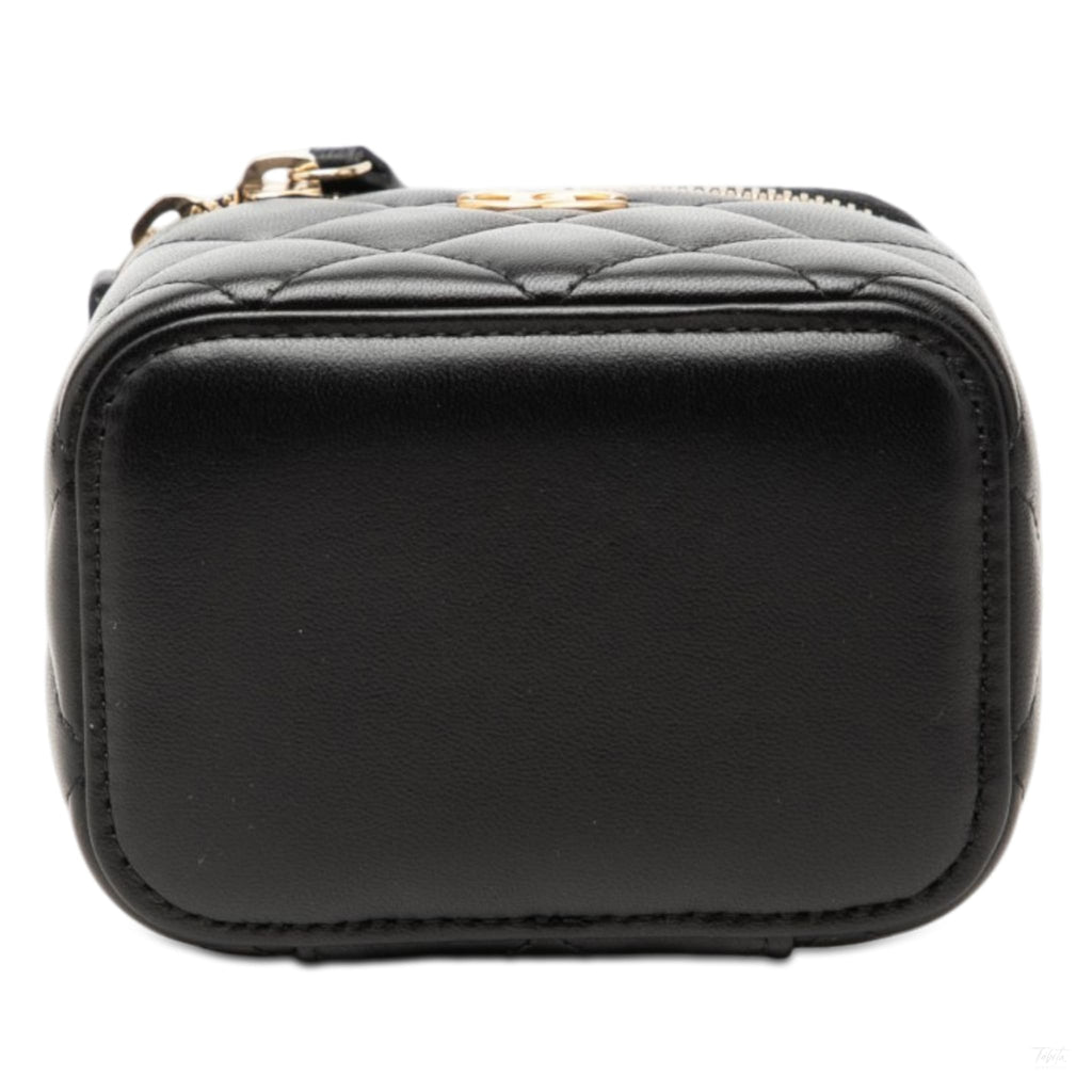 Second hand Chanel Vanity Case Mini Lambskin Leather Quilted Top-handle Handbag Black - Tabita Bags