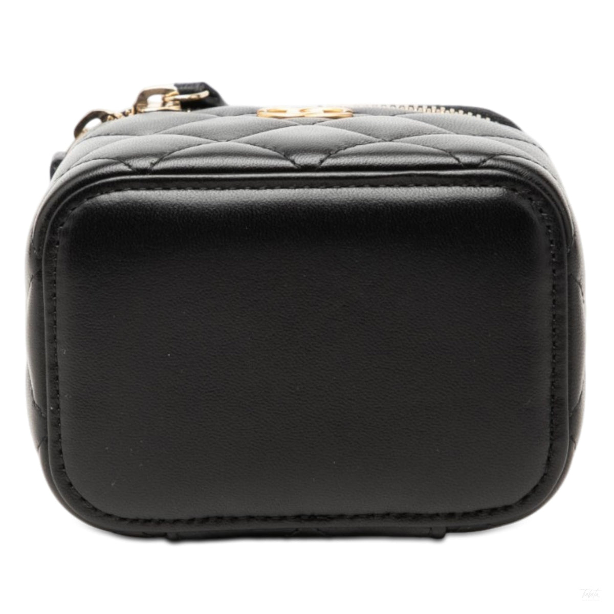 Second hand Chanel Vanity Case Mini Lambskin Leather Quilted Top-handle Handbag Black - Tabita Bags