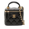 Second hand Chanel Vanity Case Mini Lambskin Leather Quilted Top-handle Handbag Black - Tabita Bags