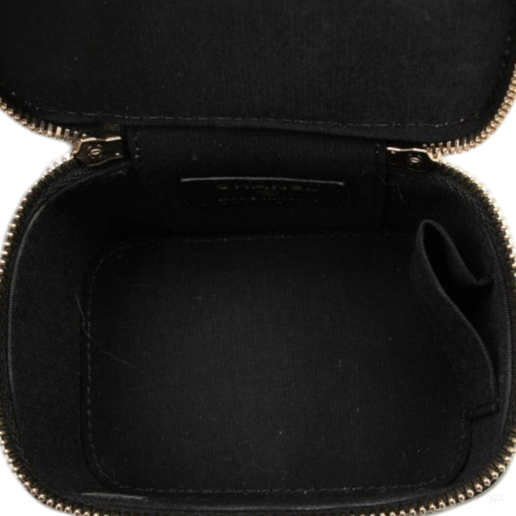 Second hand Chanel Vanity Case Mini Lambskin Leather Quilted Top-handle Handbag Black - Tabita Bags