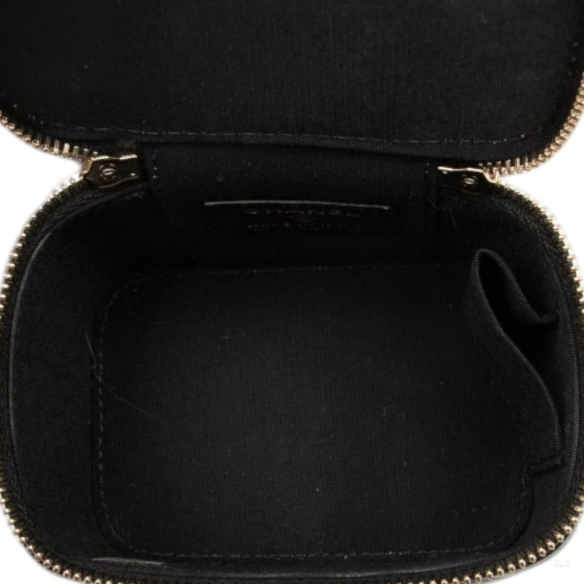 Second hand Chanel Vanity Case Mini Lambskin Leather Quilted Top-handle Handbag Black - Tabita Bags