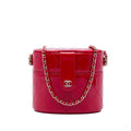 Second hand Chanel Vanity Case Patent Leather Round Quilted With Chain Handbag Red - Tabita Bags