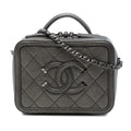 Second hand Chanel Vanity Case Small Caviar Leather CC Filigree Quilted Camera Crossbody Grey - Tabita Bags