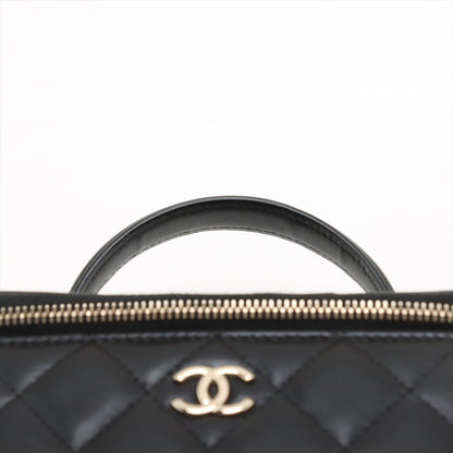 Second hand Chanel Vanity Case Small Lambskin Leather Quilted with Chain Handbag Black - Tabita Bags