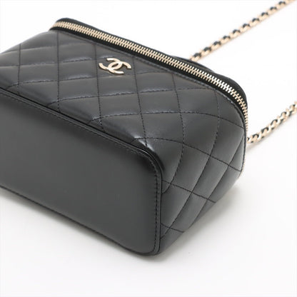 Second hand Chanel Vanity Case Small Lambskin Leather Quilted with Chain Handbag Black - Tabita Bags
