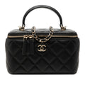 Second hand Chanel Vanity Case Small Lambskin Leather Quilted with Chain Handbag Black - Tabita Bags