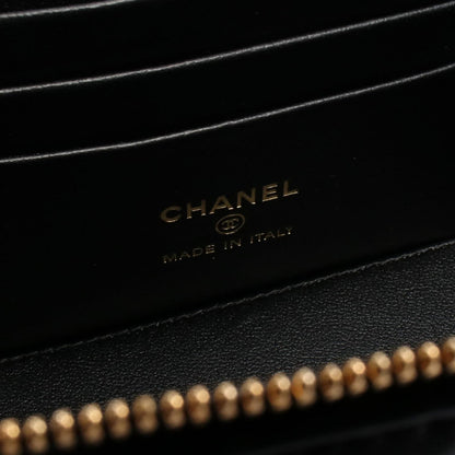 Second hand Chanel Vanity Case Small Lambskin Leather Quilted with Chain Handbag Black - Tabita Bags