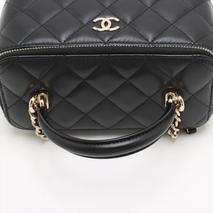 Second hand Chanel Vanity Case Small Lambskin Leather Quilted with Chain Handbag Black - Tabita Bags