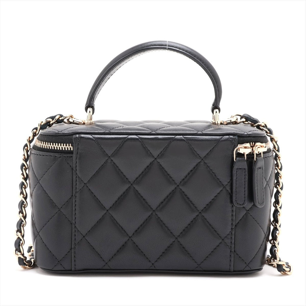 Second hand Chanel Vanity Case Small Lambskin Leather Quilted with Chain Handbag Black - Tabita Bags