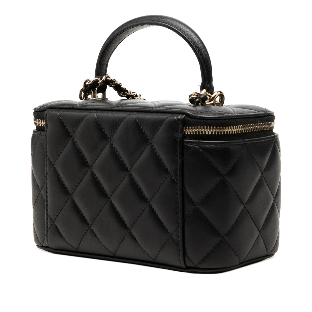 Second hand Chanel Vanity Case Small Lambskin Leather Quilted with Chain Handbag Black - Tabita Bags