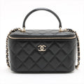 Second hand Chanel Vanity Case Small Lambskin Leather Quilted with Chain Handbag Black - Tabita Bags