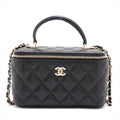 Second hand Chanel Vanity Case Small Lambskin Leather Quilted with Chain Handbag Black - Tabita Bags