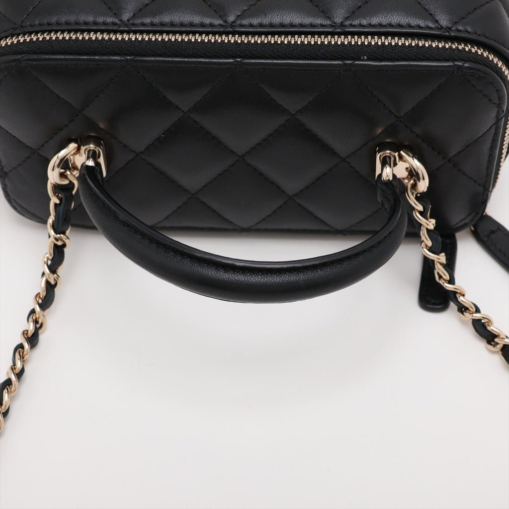 Second hand Chanel Vanity Case Small Lambskin Leather Quilted with Chain Handbag Black - Tabita Bags