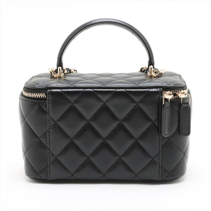 Second hand Chanel Vanity Case Small Lambskin Leather Quilted with Chain Handbag Black - Tabita Bags
