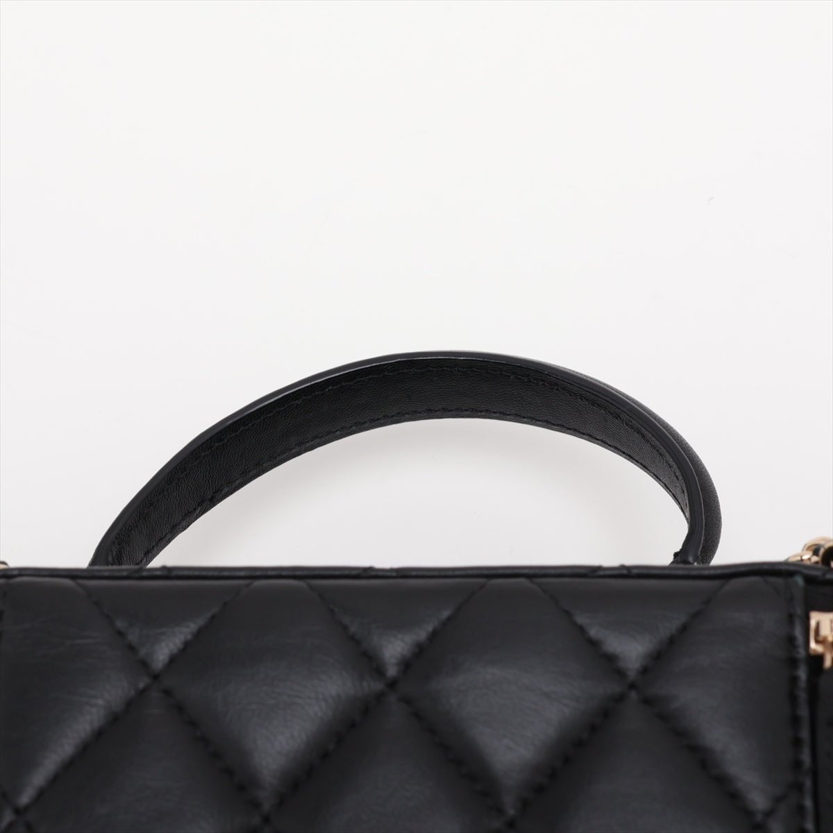 Second hand Chanel Vanity Case Small Lambskin Leather Quilted with Chain Handbag Black - Tabita Bags